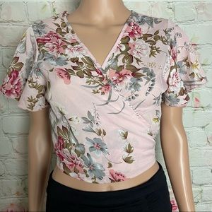 Shein Pink Flower Crop Top Medium